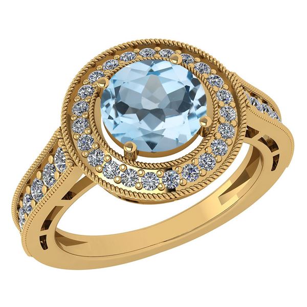 Certified 1.71 Ctw Aquamarine And Diamond 14K Yellow Go