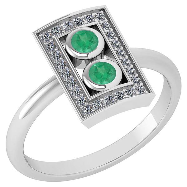 Certified 0.31 Ctw Emerlad And Diamond 14k White Gold H