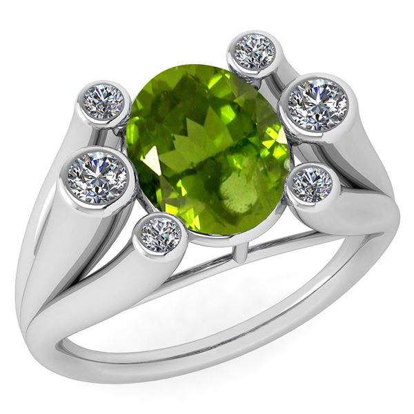 Certified 2.82 Ctw Peridot And Diamond VS/SI1 Ring 14K