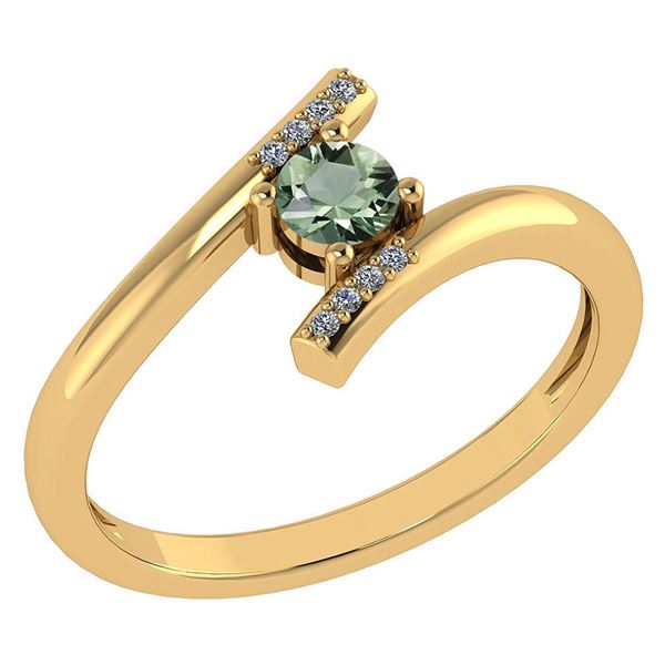 Certified 0.27 Ctw Green Amethyst And Diamond 14k Yello