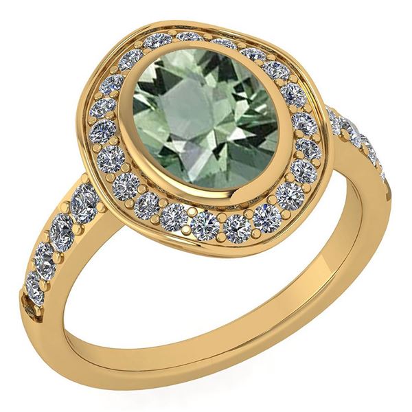Certified 2.55 Ctw Green Amethyst And Diamond VS/SI1 Ha