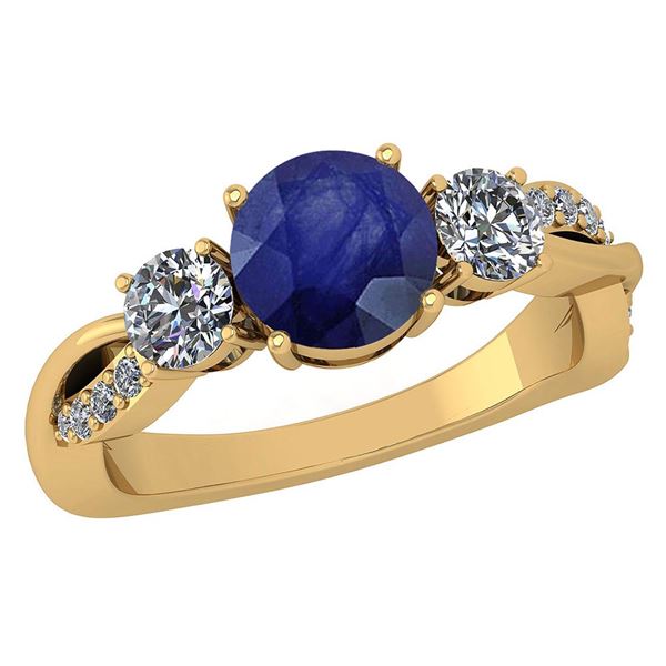 Certified 1.86 Ctw Blue Sapphire And DiamondVS/SI2 3 St