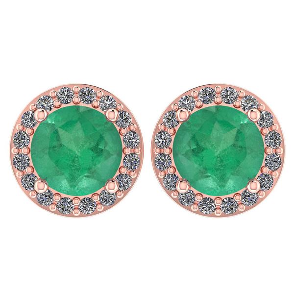 Certified 1.06 Ctw Emerald And Diamond 18K Rose Gold Ha
