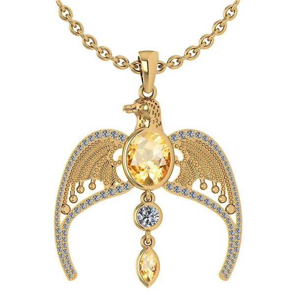 Certified 3.41 Ctw Citrine And Diamond Eagle Necklace F
