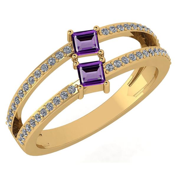 Certified 0.60 Ctw Amethyst And Diamond 18k Yellow Gold