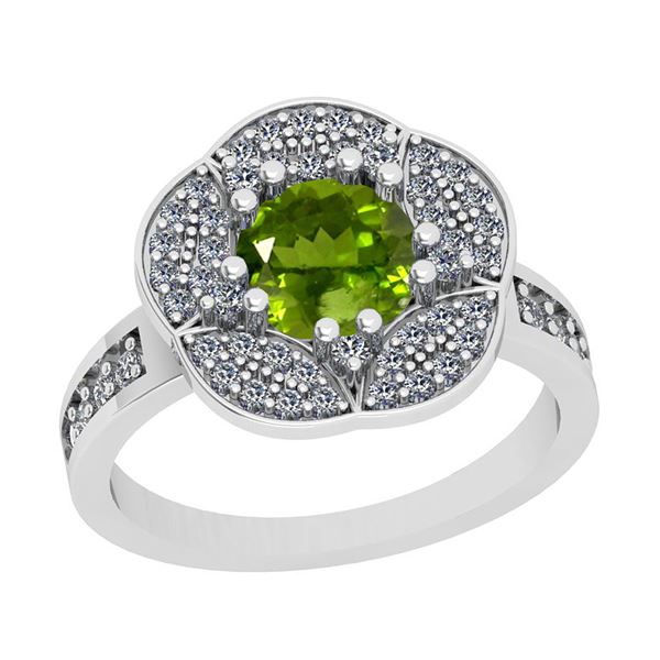 Certified 1.75 Ctw i2/i3 Peridot And Diamond 10K White
