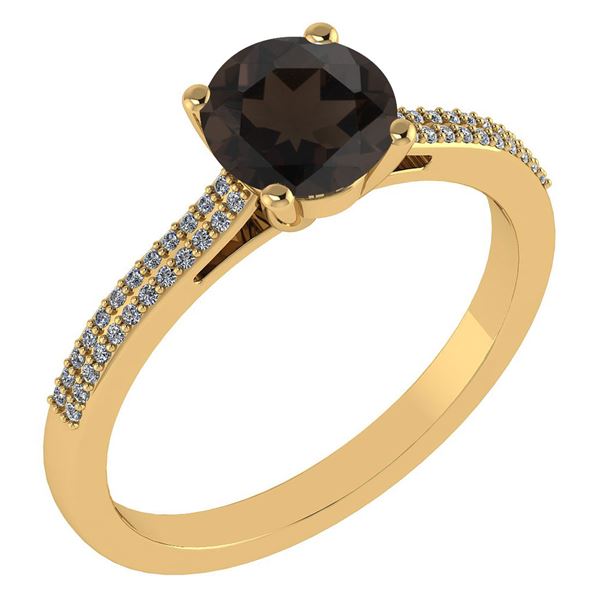 Certified 1.37 Ctw Smoky Quarzt And Diamond 14k Yellow