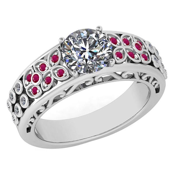 Certified 1.57 Ctw Ruby And White G-H Diamond Wedding/E