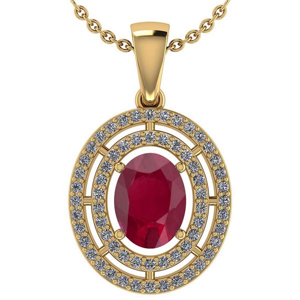 Certified 1.56 CTW Ruby And Diamond 14k Yellow Gold Hal