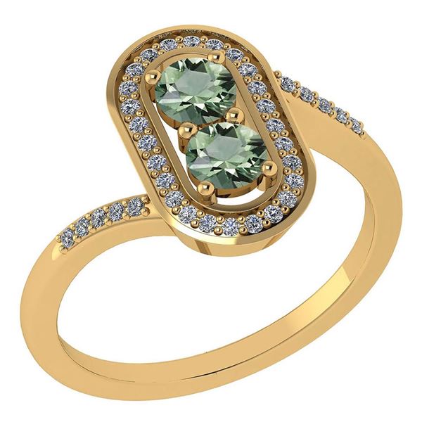 Certified 0.68 Ctw Green Amethyst And Diamond 14k Yello