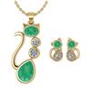 Image 1 : Certified 2.37 Ctw Emerlad And Diamond Cat Necklace + E
