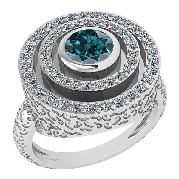 Certified 0.87 Ctw Treated Fancy Blue Diamond And White