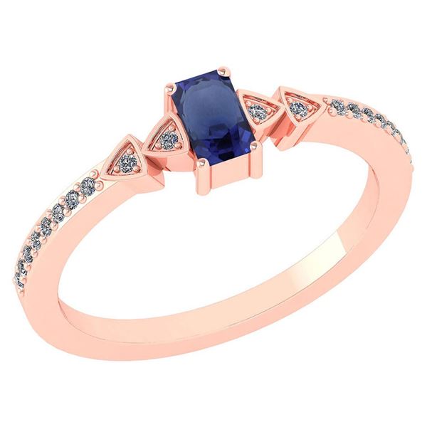 Certified 0.39Ctw Blue Sapphire And Diamond 14k Rose Go