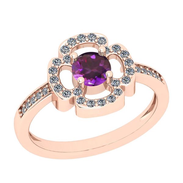 Certified 0.68 Ctw I2/I3 Amethyst And Diamond 10K Rose