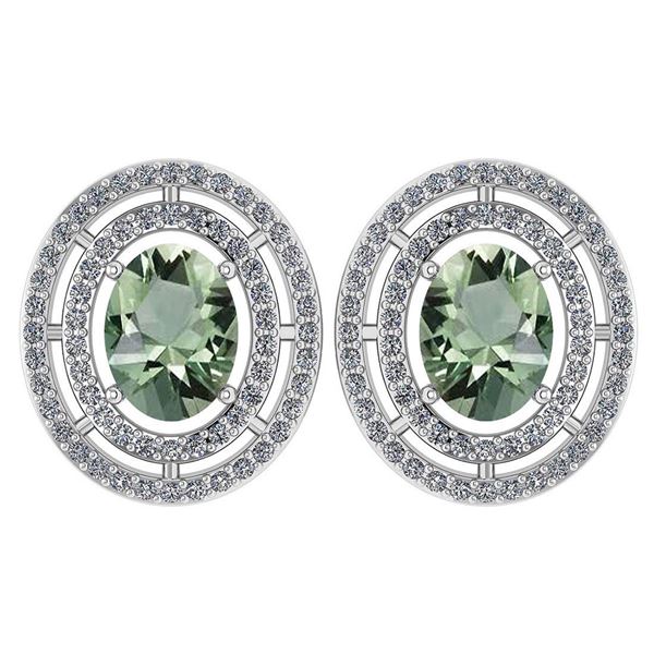 Certified 3.12 Ctw Green Amethyst And Diamond 18K White