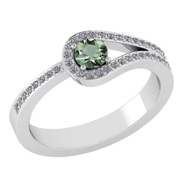 Certified 1.30 Ctw Green Amethyst And Diamond 14k White