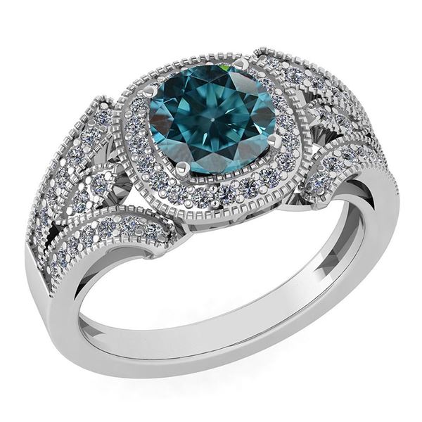 Certified 1.58 Ctw Treated Fancy Blue Diamond And White