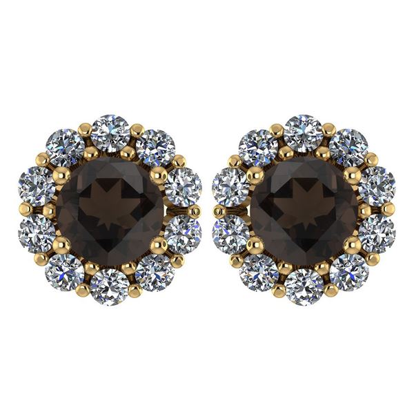 Certified 2.30 Ctw Smoky Quarzt And Diamond 14k Yellow