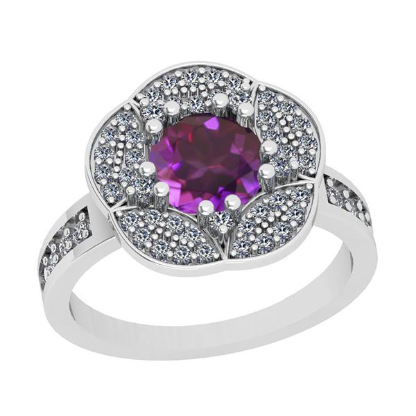 Certified 1.75 Ctw i2/i3 Amethyst And Diamond 10K White