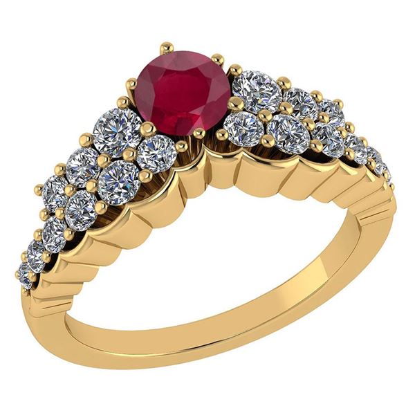 Certified 0.95 Ctw Ruby And Diamond VS/SI1 Halo Ring 14