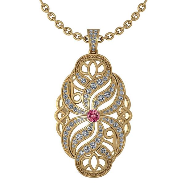 Certified 1.37 Ctw Pink Touramline And Diamond Necklace