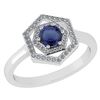 Image 1 : Certified 0.69 Ctw Blue Sapphire And Diamond 14k White
