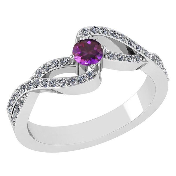 Certified 0.61 Ctw Amethyst And Diamond 18K White Gold