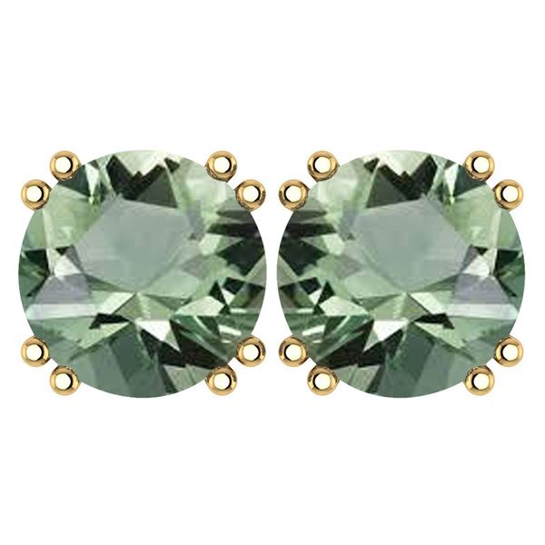 Certified 6.00 Ctw Genuine Green Amethyst 14K Yellow Go
