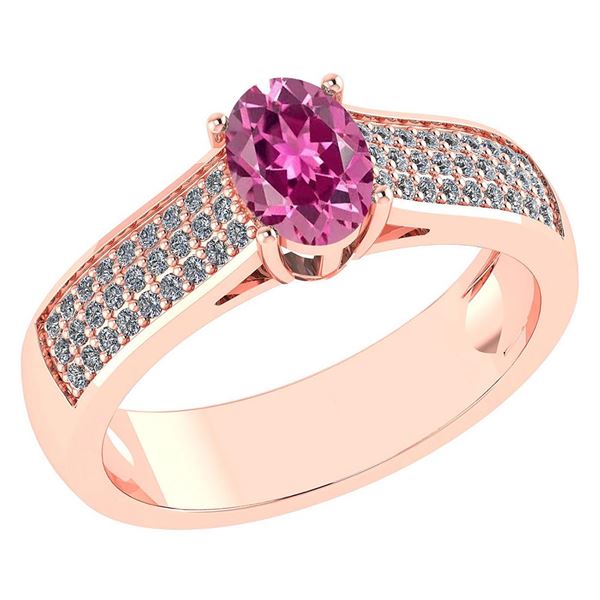 Certified 1.2Ctw Pink Tourmaline And Diamond 14k Rose G