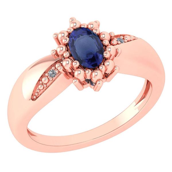 Certified 0.51 Ctw Blue Sapphire And Diamond 14k Rose G