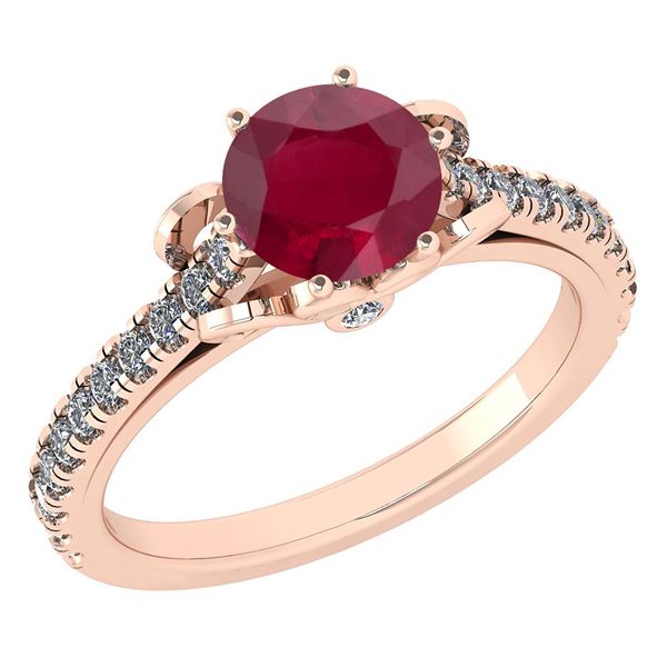 Certified 1.58 Ctw Ruby And Diamond 14k Rose Gold Halo