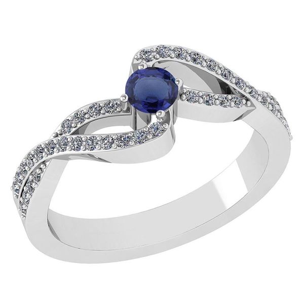 Certified 0.61 Ctw Blue Sapphire And Diamond 18K White