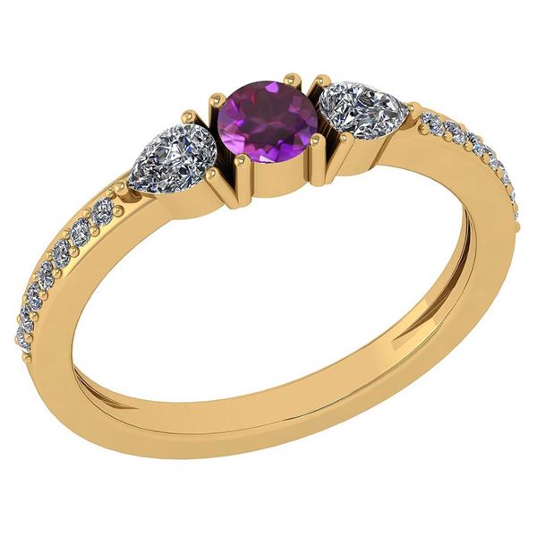 Certified 0.78 Ctw Amethyst And Diamond 14k Yellow Gold