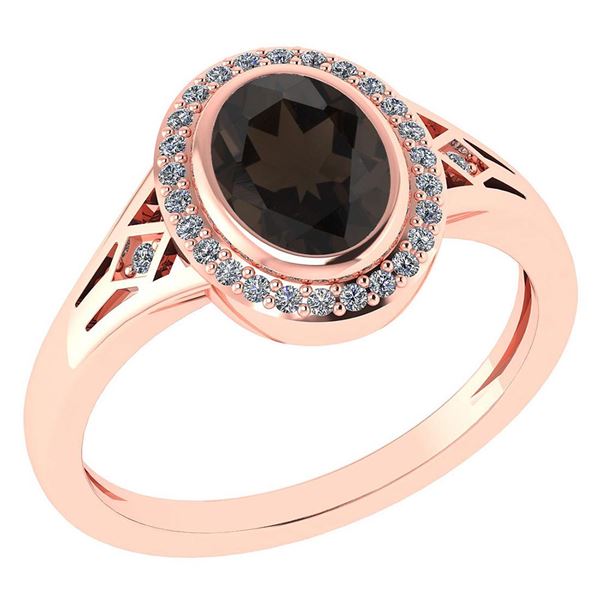 Certified 1.39 Ctw Smoky Quarzt And Diamond 14k Rose Go