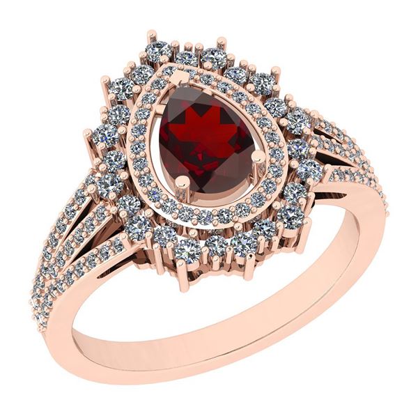 Certified 1.45 Ctw I2/I3 Garnet And Diamond 14K Rose Go