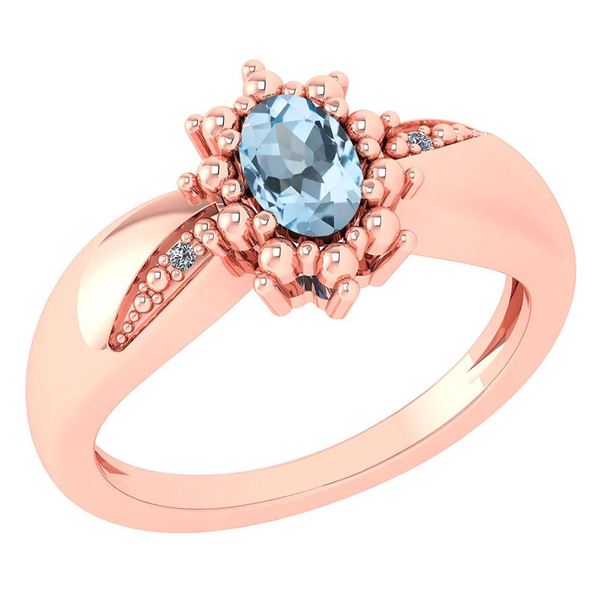 Certified 0.51 Ctw Aquamarine And Diamond 14k Rose Gold