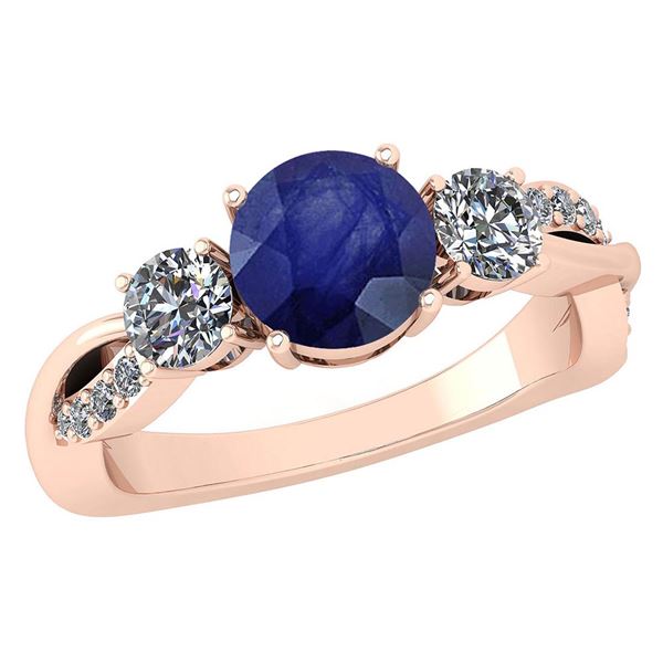 Certified 1.86 Ctw Blue Sapphire And DiamondVS/SI1 3 St