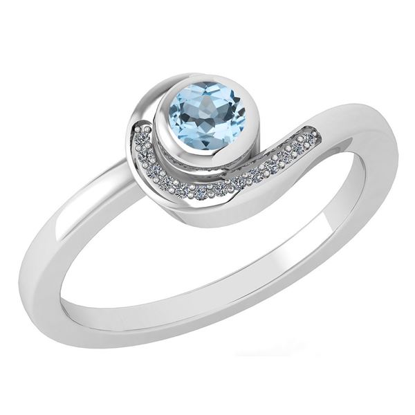 Certified 0.31 Ctw Aquamarine And Diamond 14K White Gol