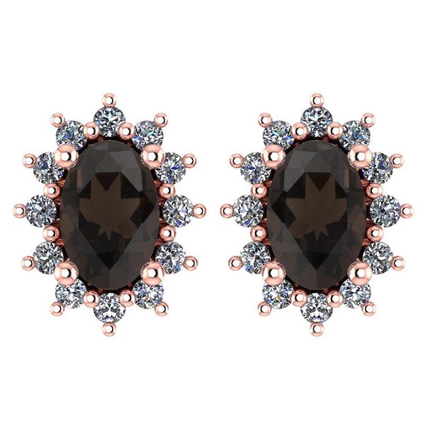 Certified 1.24 Ctw Smoky Quarzt And Diamond 14k Rose Go