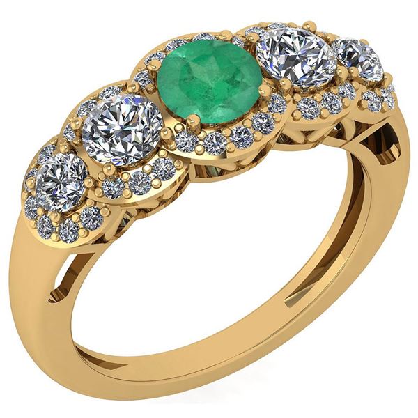 Certified 1.42 Ctw Emerald And Diamond VS/SI1 Halo Ring