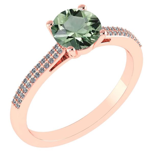 Certified 1.37 Ctw Green Amethyst And Diamond 14k Rose