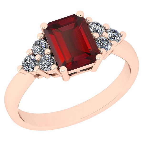 Certified 1.56 Ctw I2/I3 Garnet And Diamond 14K Rose Go