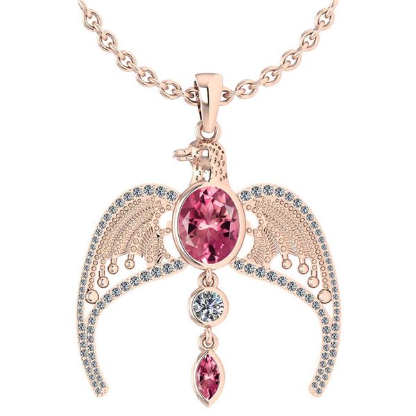 Certified 3.41 Ctw Pink Tourmaline And Diamond Eagle Ne