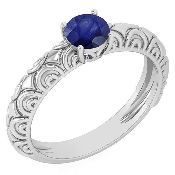 Certified 0.45 Ctw Blue Sapphire Solitaire Ring with Fi