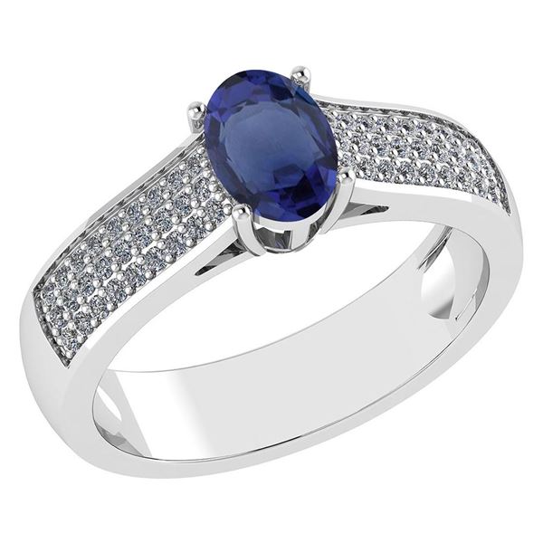 Certified 1.2Ctw Blue Sapphire And Diamond 14k White Go