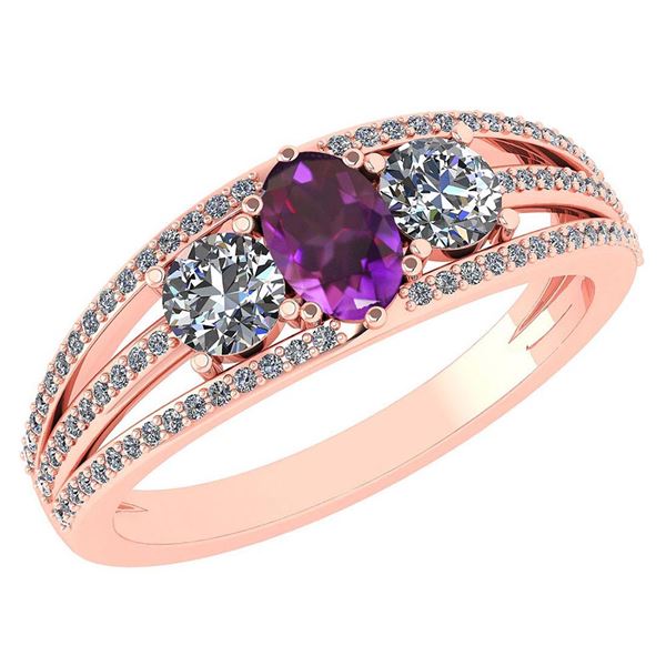 Certified 1.16 Ctw Amethyst And Diamond 14k Rose Gold H