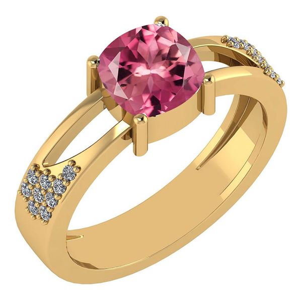 Certified 1.14 Ctw Pink Tourmaline And Diamond 14K Yell