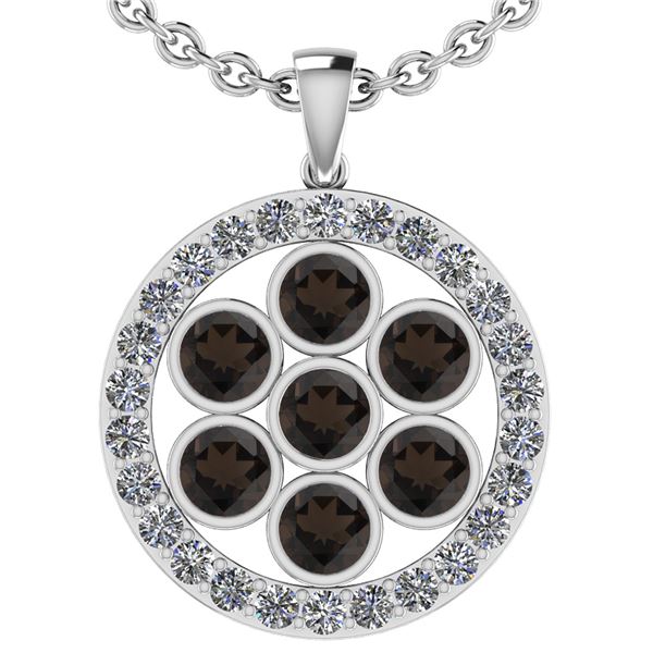 Certified 3.95 Ctw Smoky Quartz And Diamond I1/I2 10K W