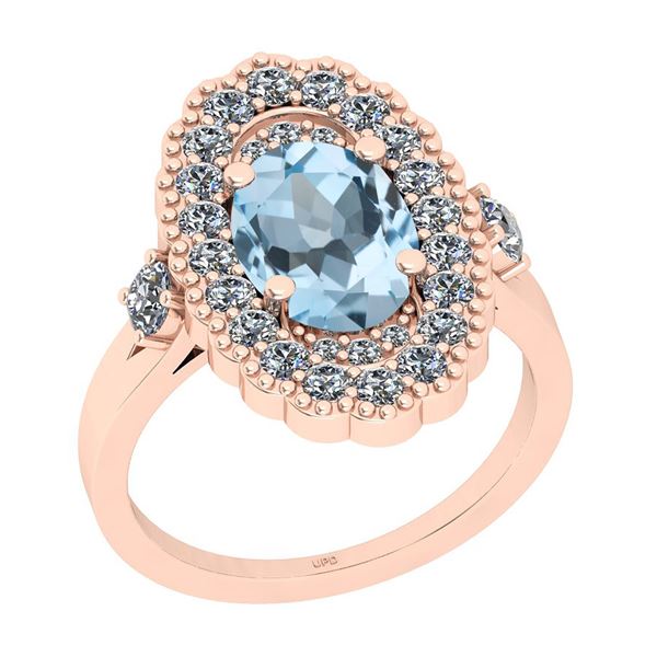 Certified 2.91 Ctw I2/I3 Blue Topaz And Diamond 14K Ros