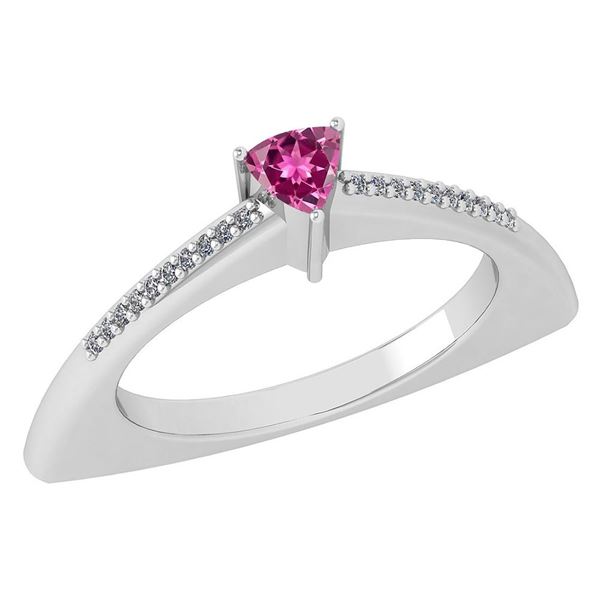 Certified 0.35Ctw Pink Tourmaline And Diamond 14k White